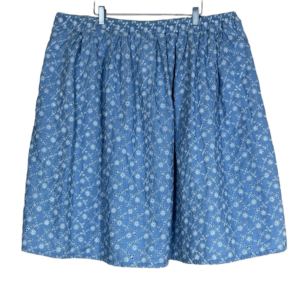 Unique Vintage Chambray Floral Denim Eyelet Jayne Swing Skirt Size 4X NWT - Picture 13 of 16